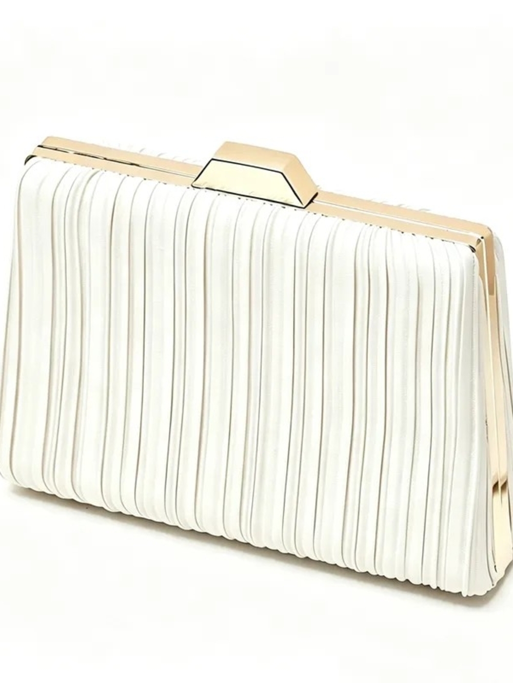 Elegant White Pleated Clutch with Gold Trim